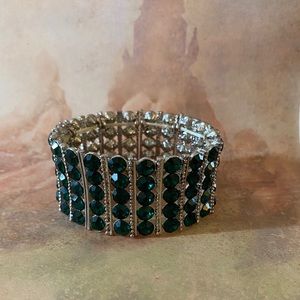 Silver Tone Stretchy Emerald Bracelet